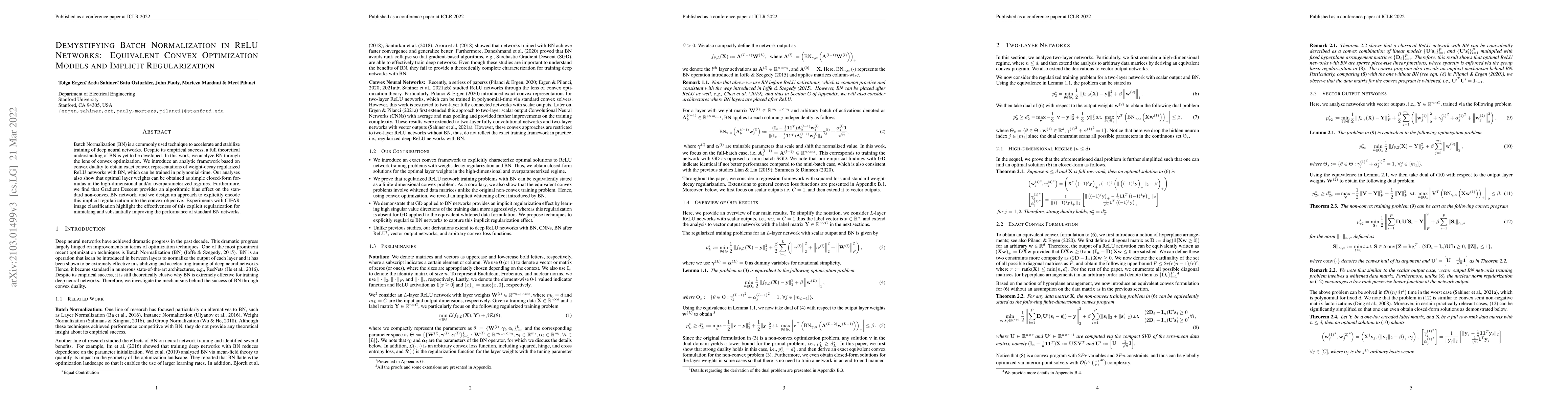 Thumbnail for Demystifying Batch Normalization in ReLU Networks: Equivalent Convex
  Optimization Models and Implicit Regularization