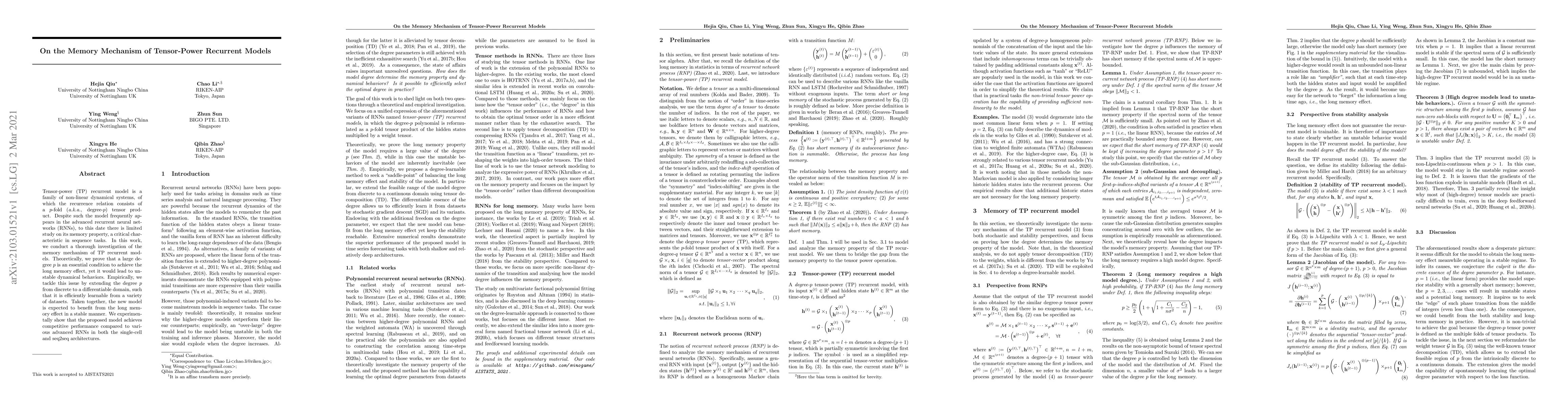 Thumbnail for On the Memory Mechanism of Tensor-Power Recurrent Models