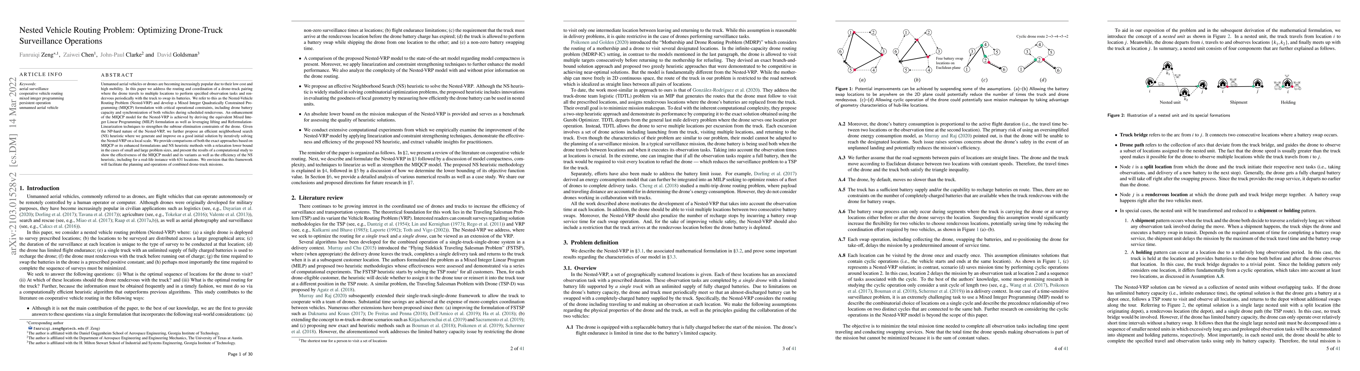 Thumbnail for Nested Vehicle Routing Problem: Optimizing Drone-Truck Surveillance
  Operations