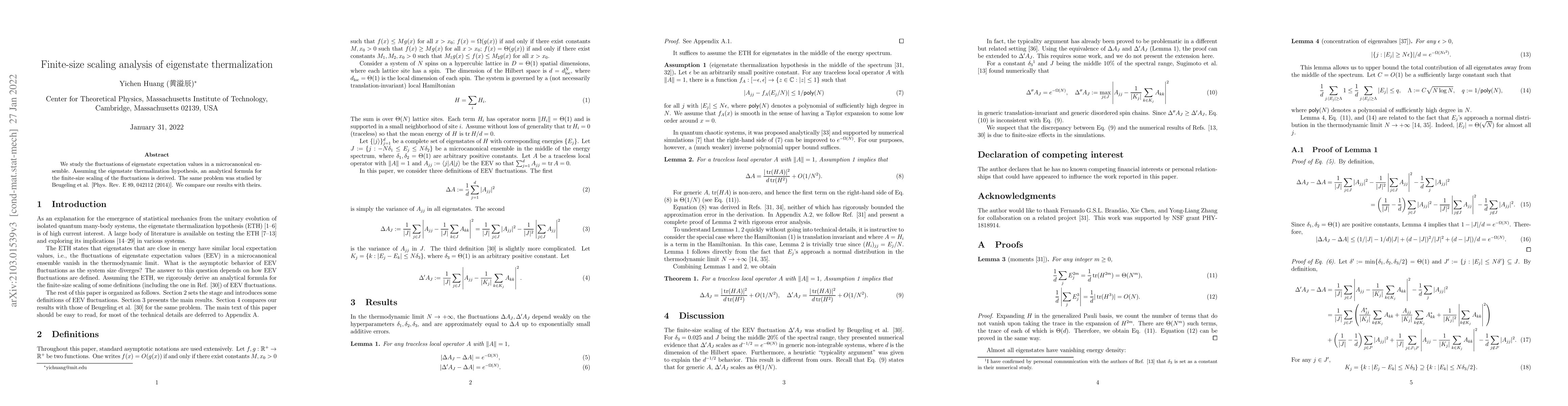 Thumbnail for Finite-size scaling analysis of eigenstate thermalization
