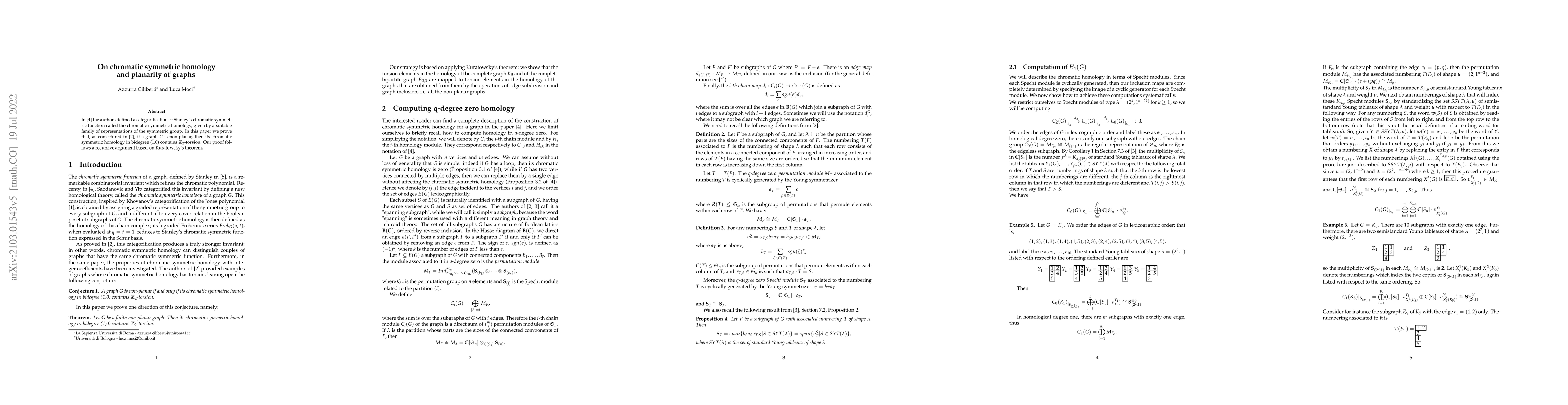 Thumbnail for On chromatic symmetric homology and planarity of graphs