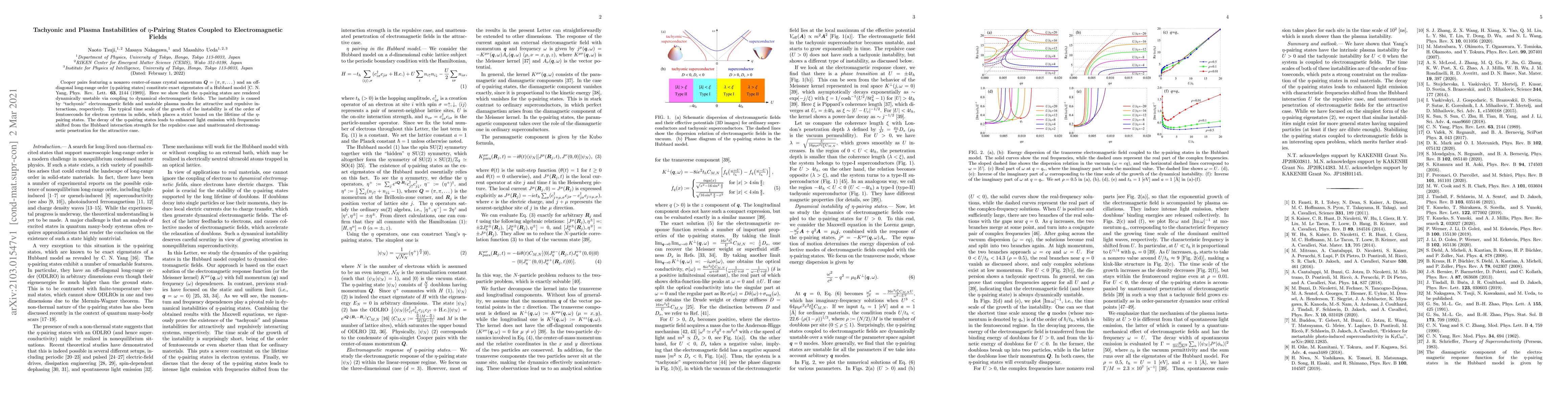 Thumbnail for Tachyonic and Plasma Instabilities of $\eta$-Pairing States Coupled to
  Electromagnetic Fields