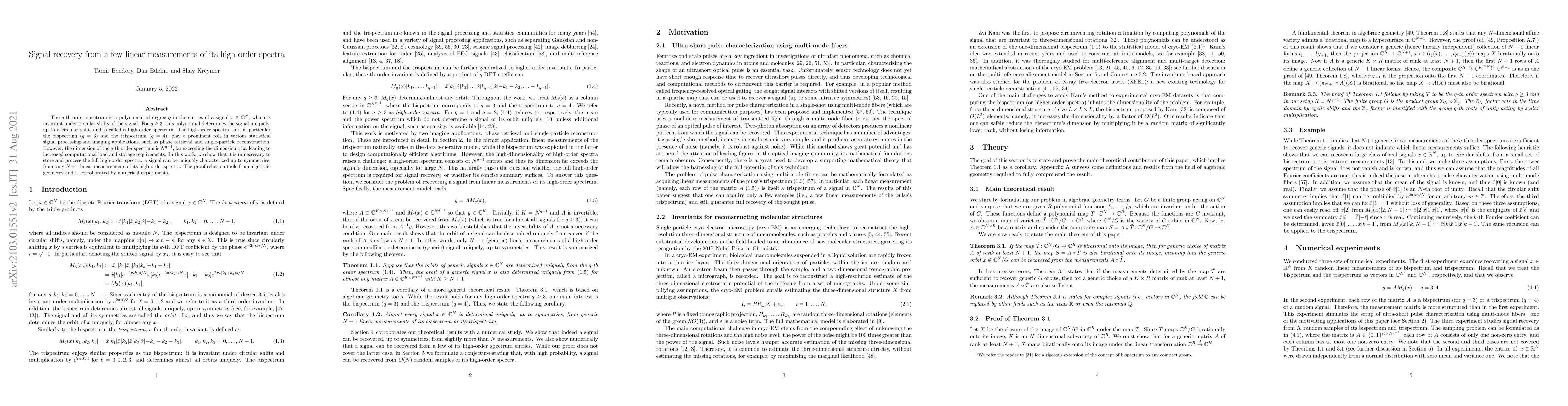 Thumbnail for Signal recovery from a few linear measurements of its high-order spectra