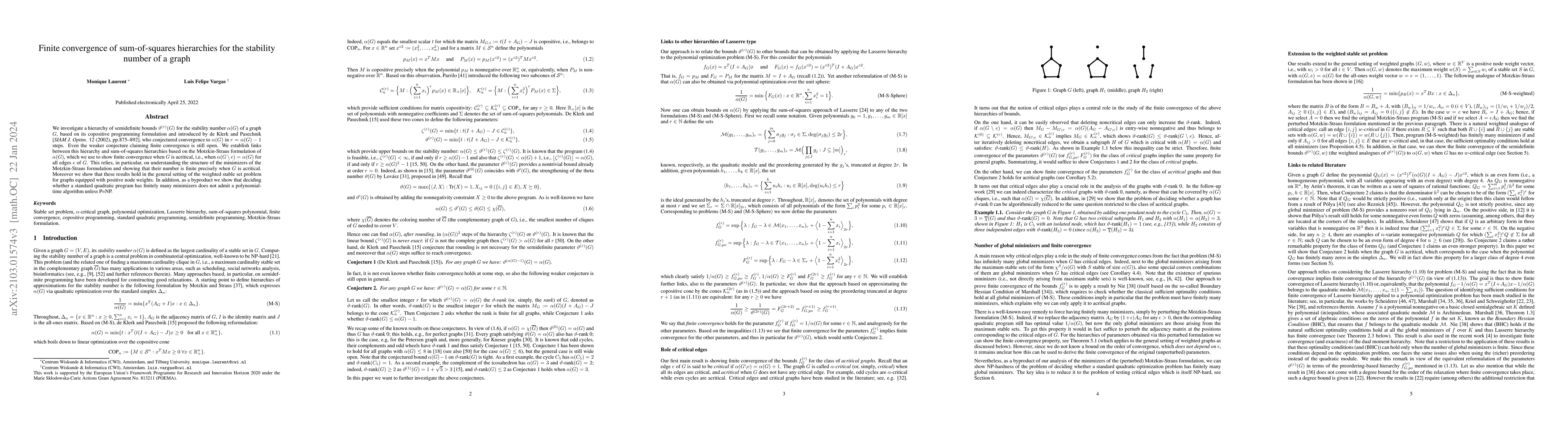 Thumbnail for Finite convergence of sum-of-squares hierarchies for the stability
  number of a graph