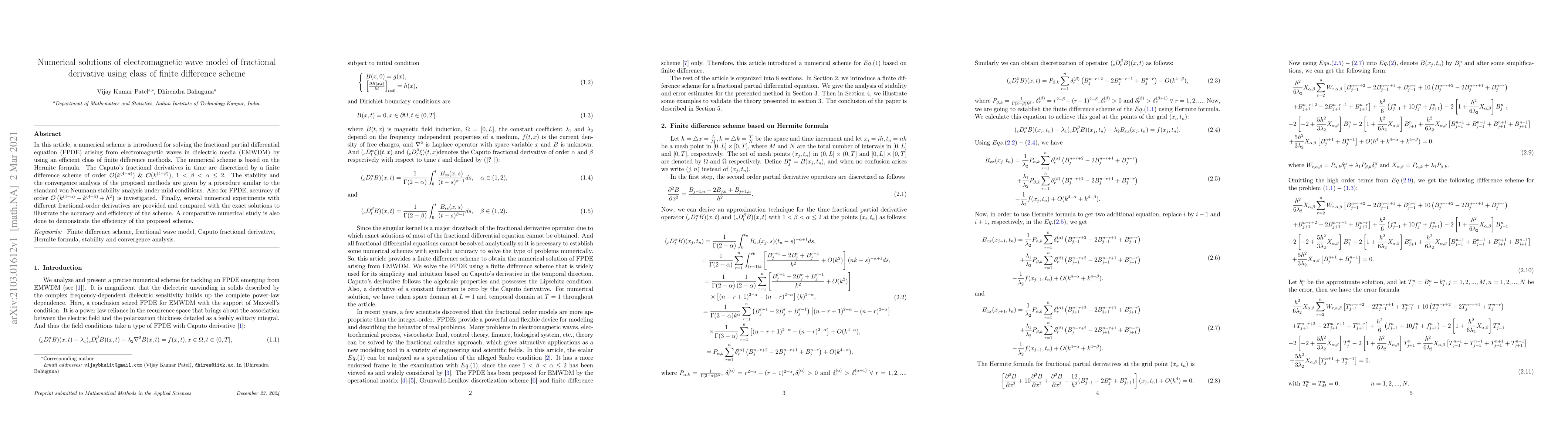 Thumbnail for Numerical solutions of electromagnetic wave model of fractional
  derivative using class of finite difference scheme