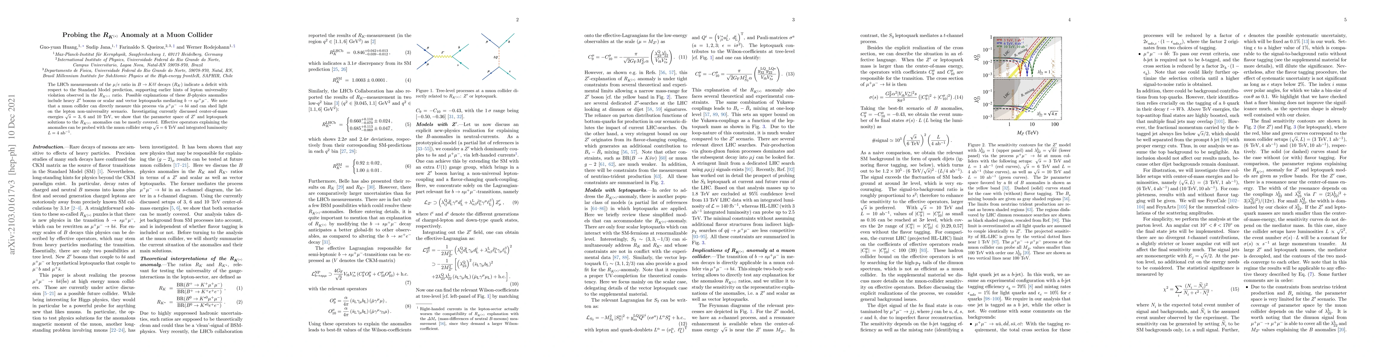 Thumbnail for Probing the $R_{K^{(*)}}$ Anomaly at a Muon Collider