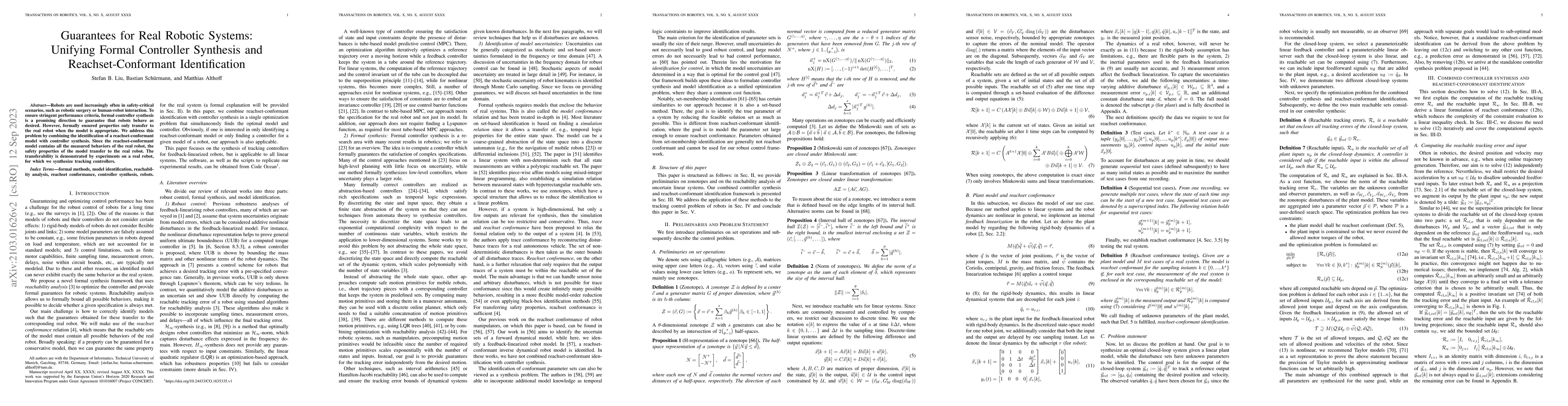 Thumbnail for Guarantees for Real Robotic Systems: Unifying Formal Controller
  Synthesis and Reachset-Conformant Identification