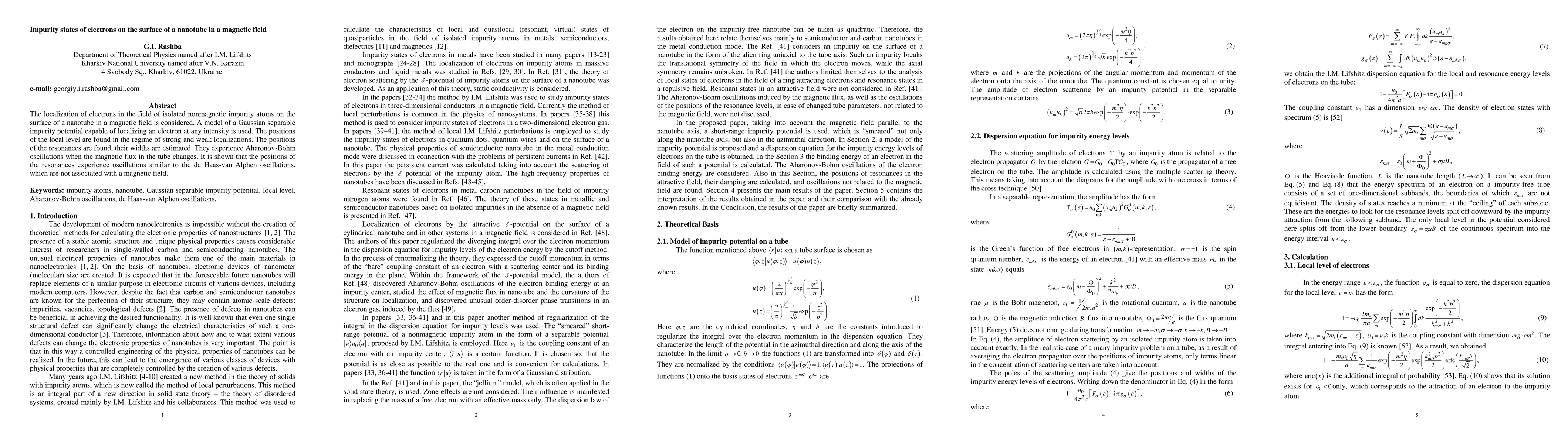 Thumbnail for Impurity states of electrons on the surface of a nanotube in a magnetic
  field