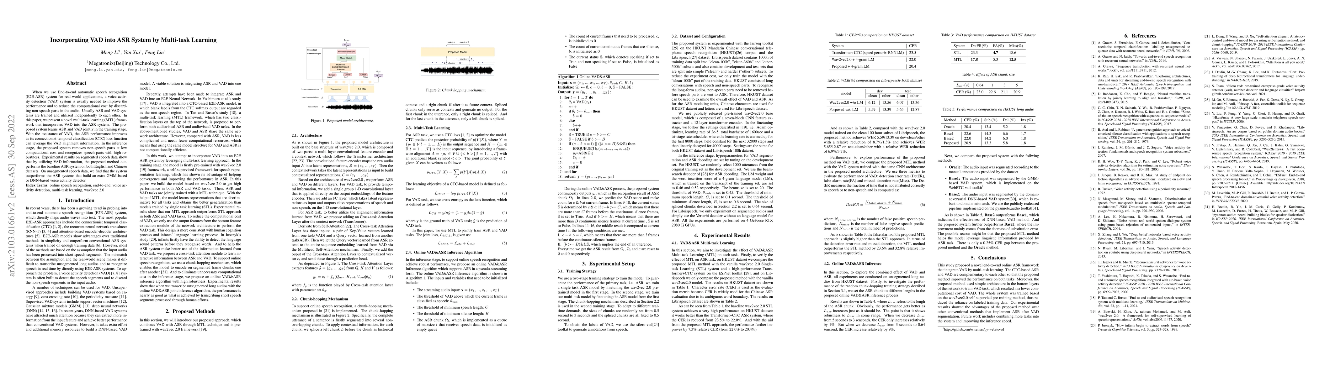 Thumbnail for Incorporating VAD into ASR System by Multi-task Learning