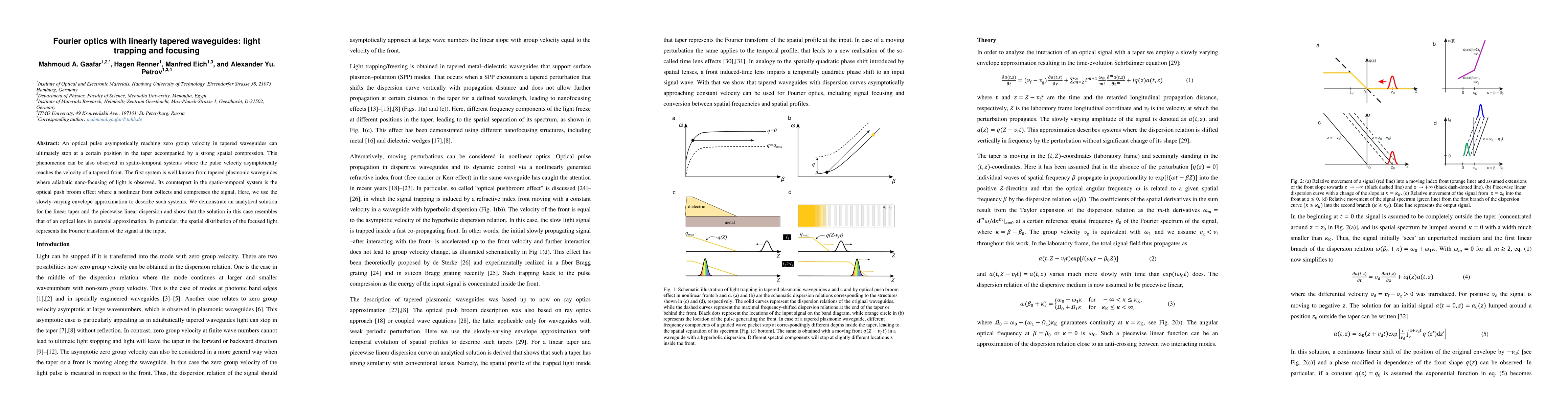 Thumbnail for Fourier optics with linearly tapered waveguides: light trapping and
  focusing