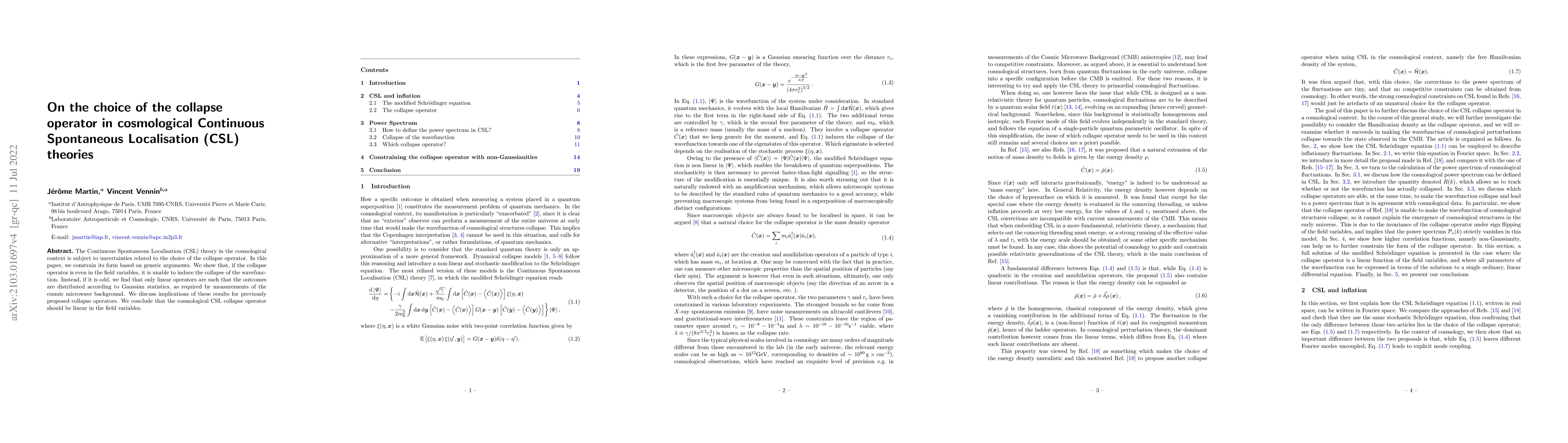 Thumbnail for On the choice of the collapse operator in cosmological Continuous
  Spontaneous Localisation (CSL) theories