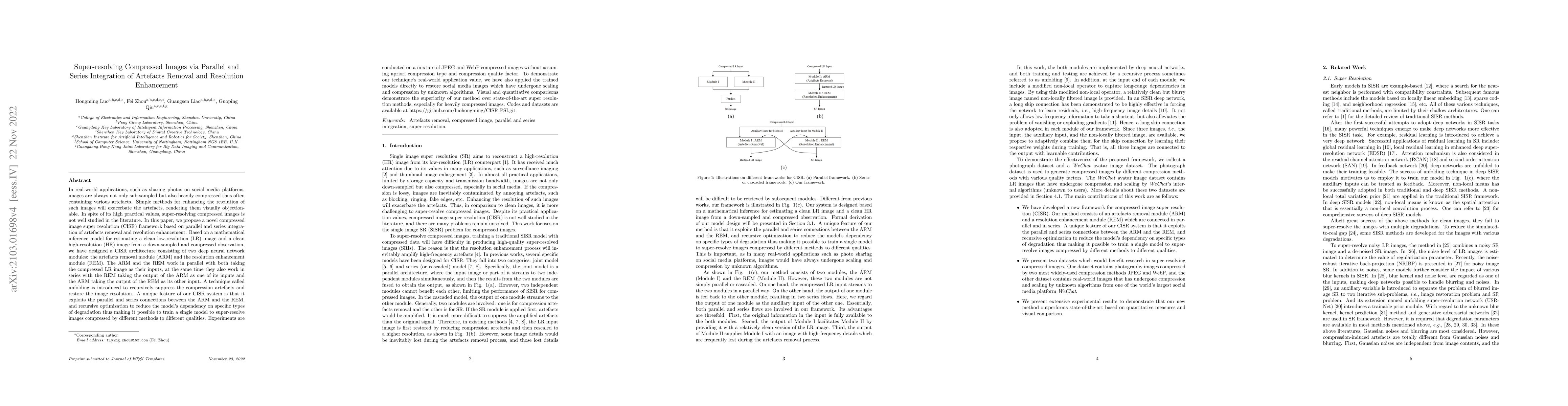 Thumbnail for Super-resolving Compressed Images via Parallel and Series Integration of
  Artifact Reduction and Resolution Enhancement