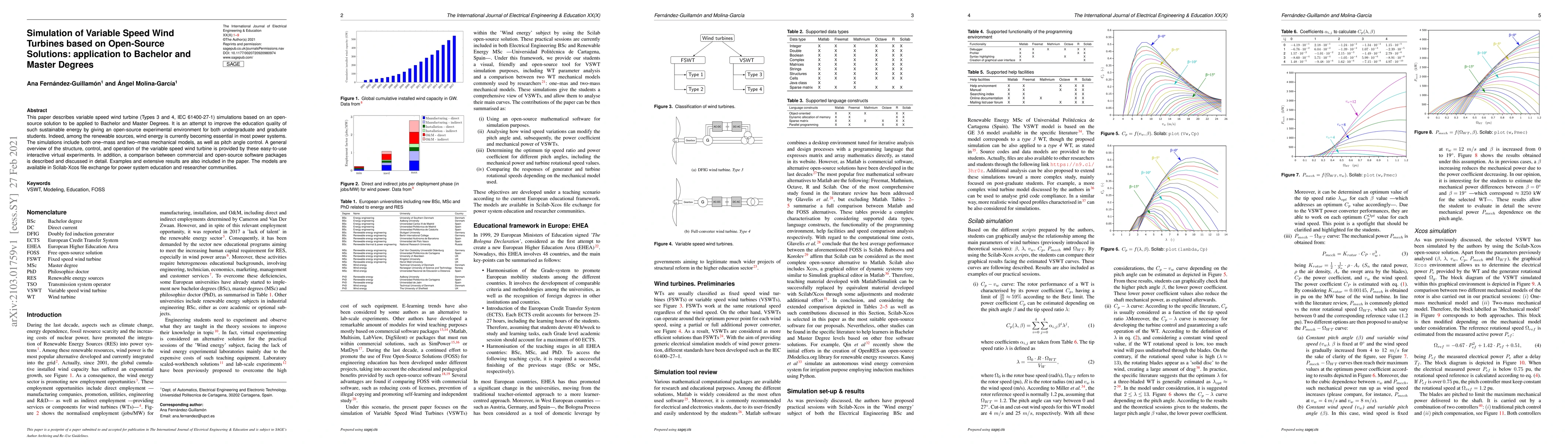 Thumbnail for Simulation of Variable Speed Wind Turbines based on Open-Source
  Solutions: application to Bachelor and Master Degrees