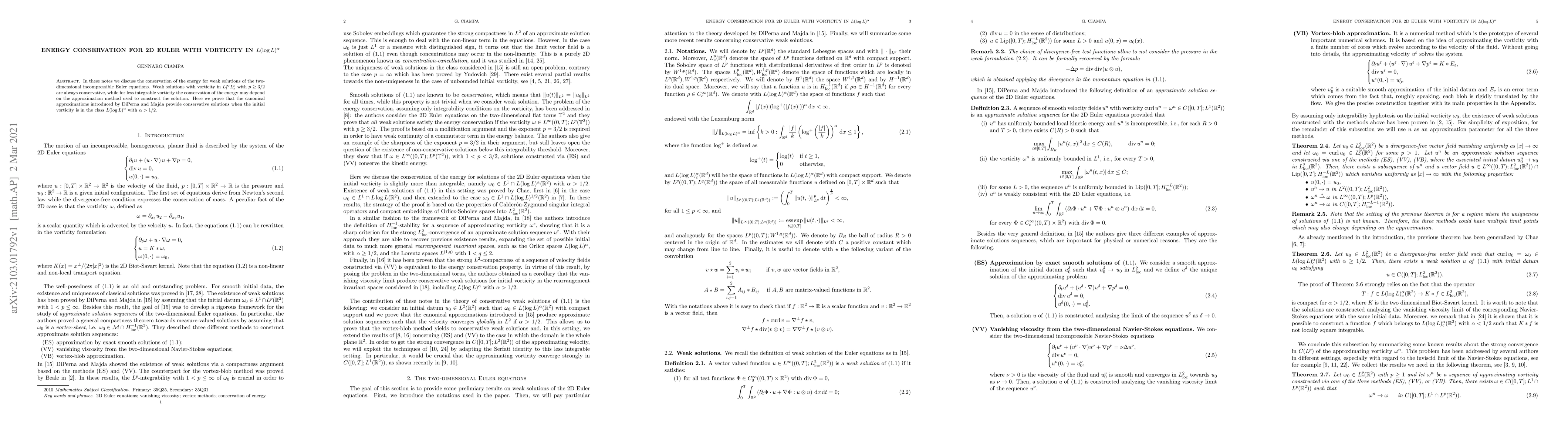 Thumbnail for Energy conservation for 2D Euler with vorticity in $L(\log L)^\alpha$