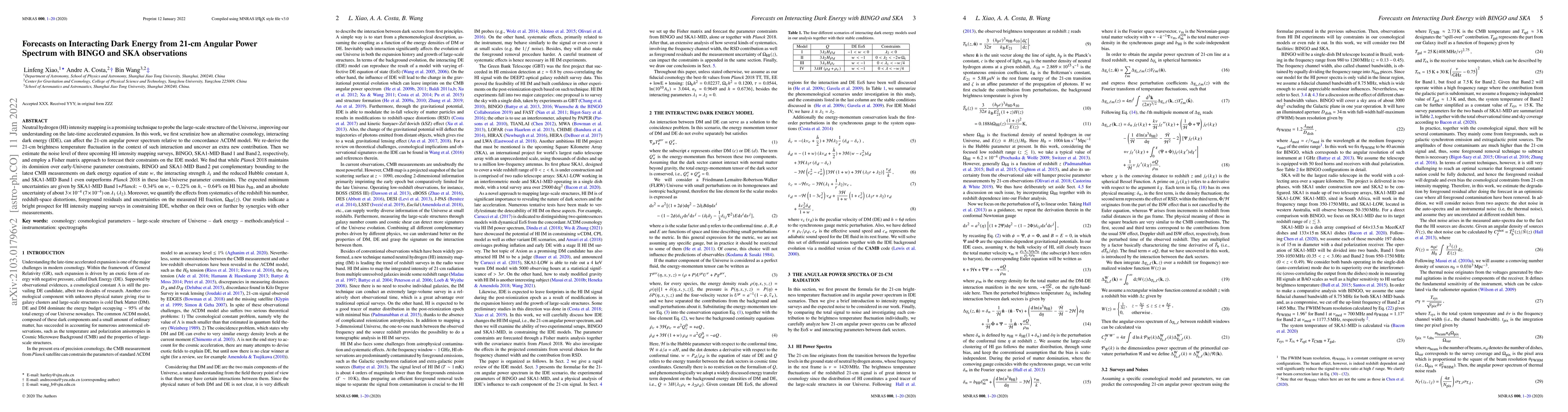 Thumbnail for Forecasts on Interacting Dark Energy from 21-cm Angular Power Spectrum
  with BINGO and SKA observations