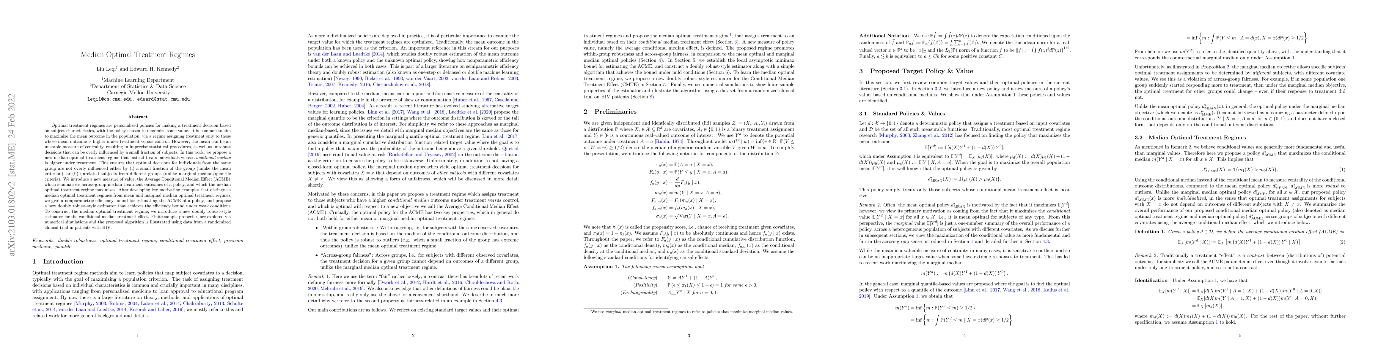 Thumbnail for Median Optimal Treatment Regimes