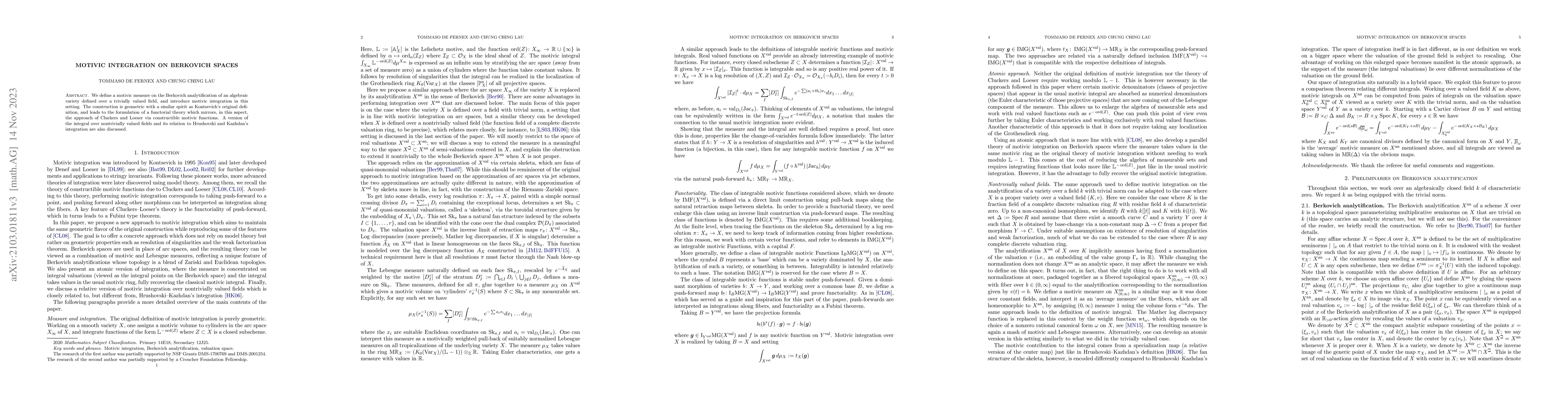 Thumbnail for Motivic integration on Berkovich spaces