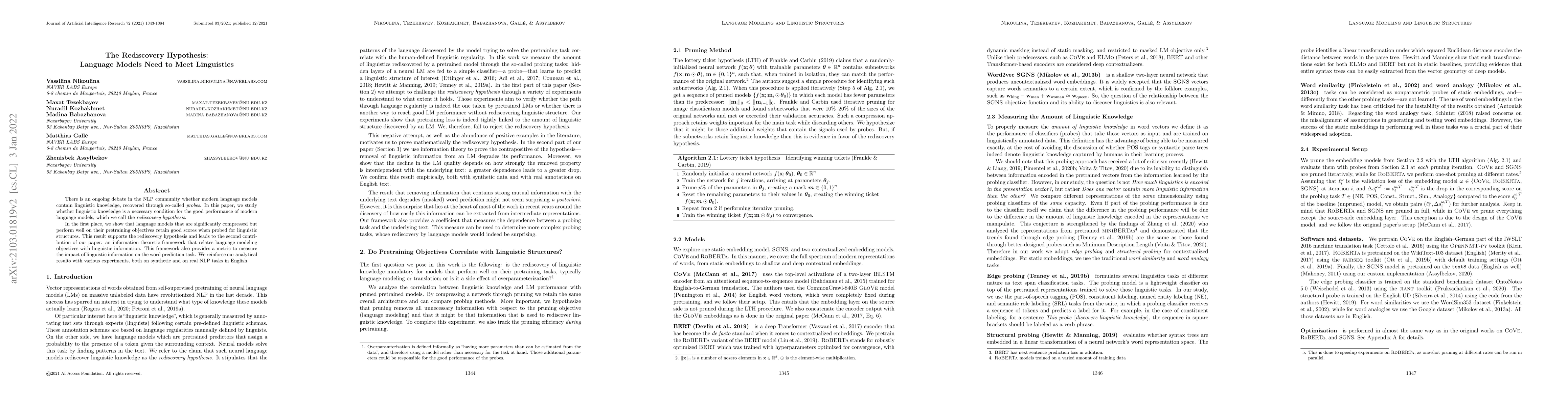 Thumbnail for The Rediscovery Hypothesis: Language Models Need to Meet Linguistics