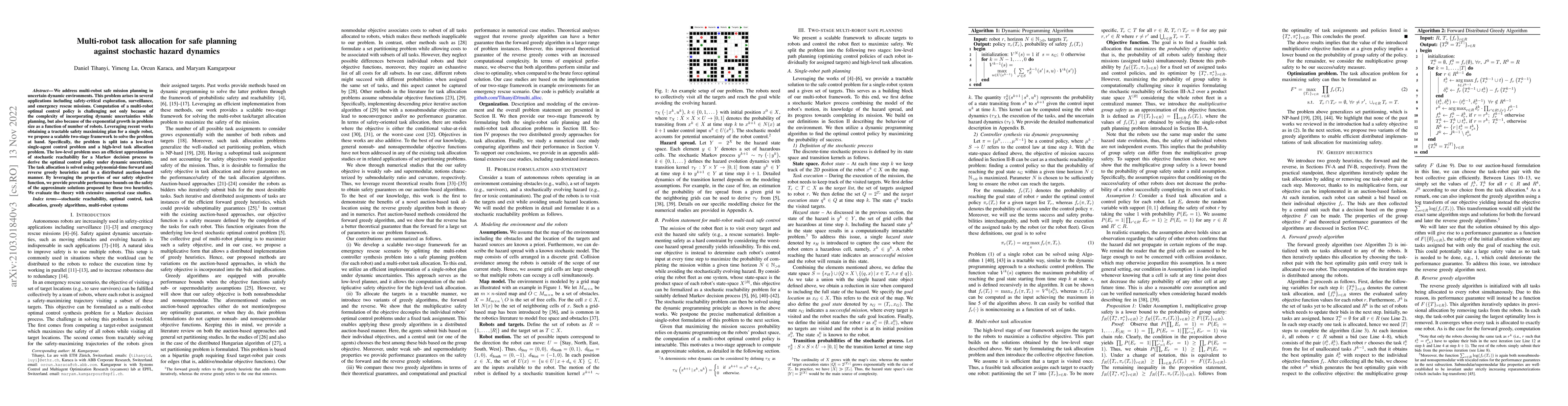 Thumbnail for Multi-robot task allocation for safe planning against stochastic hazard
  dynamics