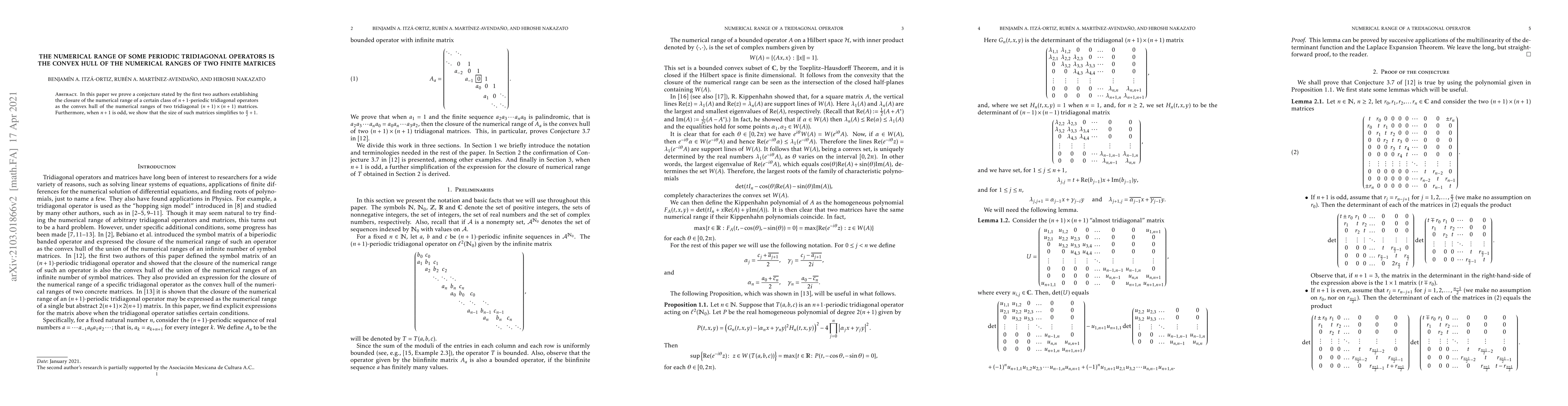 Thumbnail for The numerical range of some periodic tridiagonal operators is the convex
  hull of the numerical ranges of two finite matrices