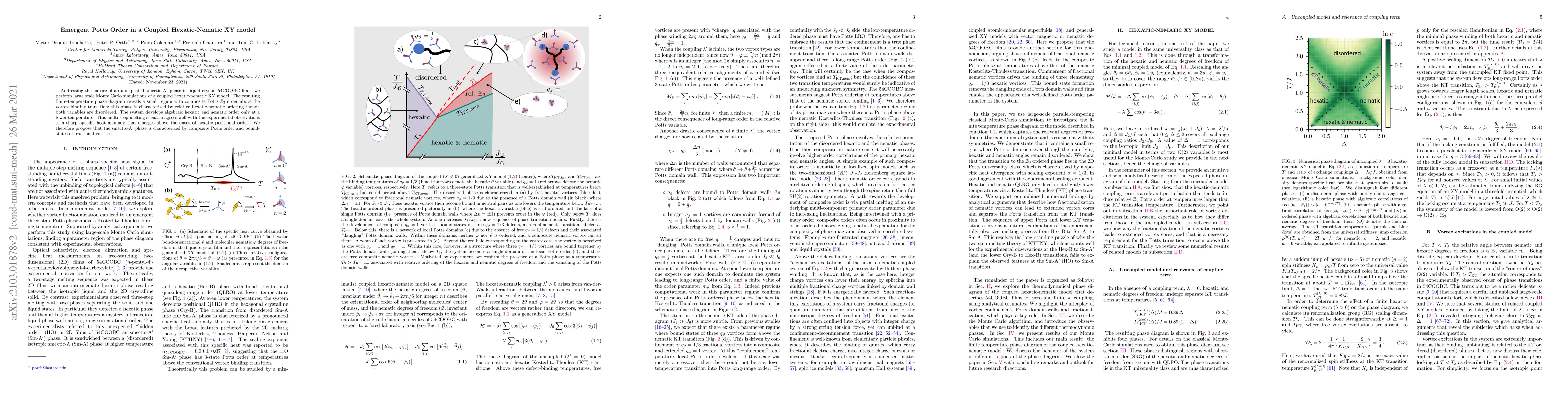 Thumbnail for Emergent Potts Order in a Coupled Hexatic-Nematic XY model