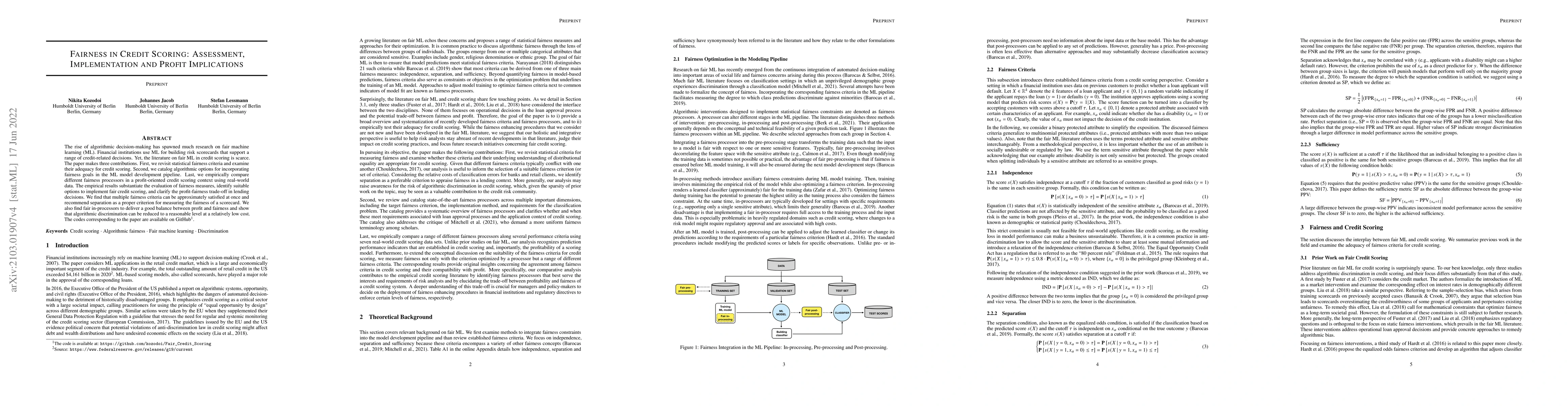 Thumbnail for Fairness in Credit Scoring: Assessment, Implementation and Profit
  Implications