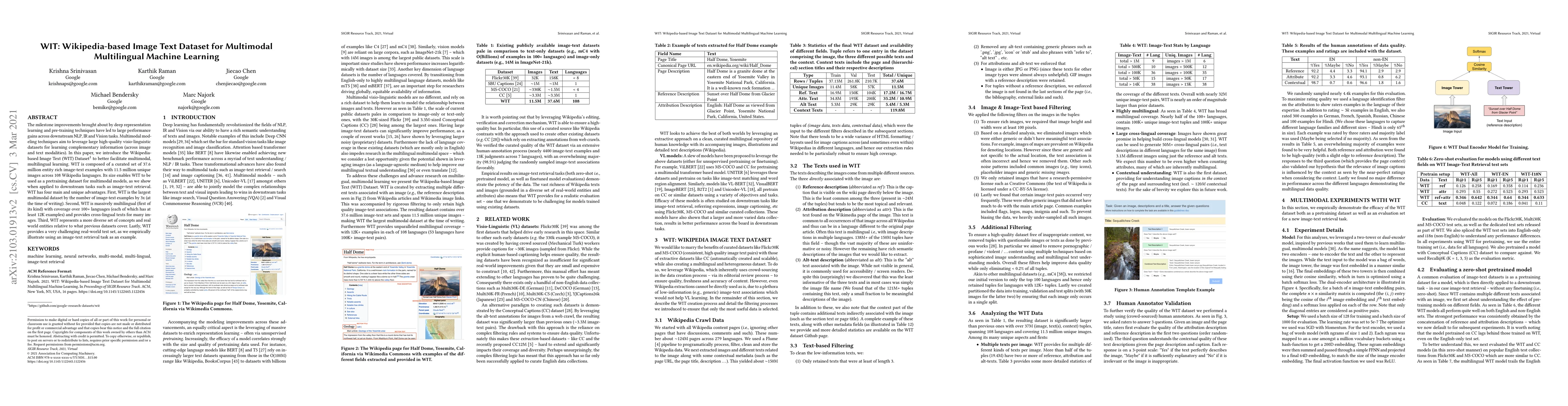 Thumbnail for WIT: Wikipedia-based Image Text Dataset for Multimodal Multilingual
  Machine Learning