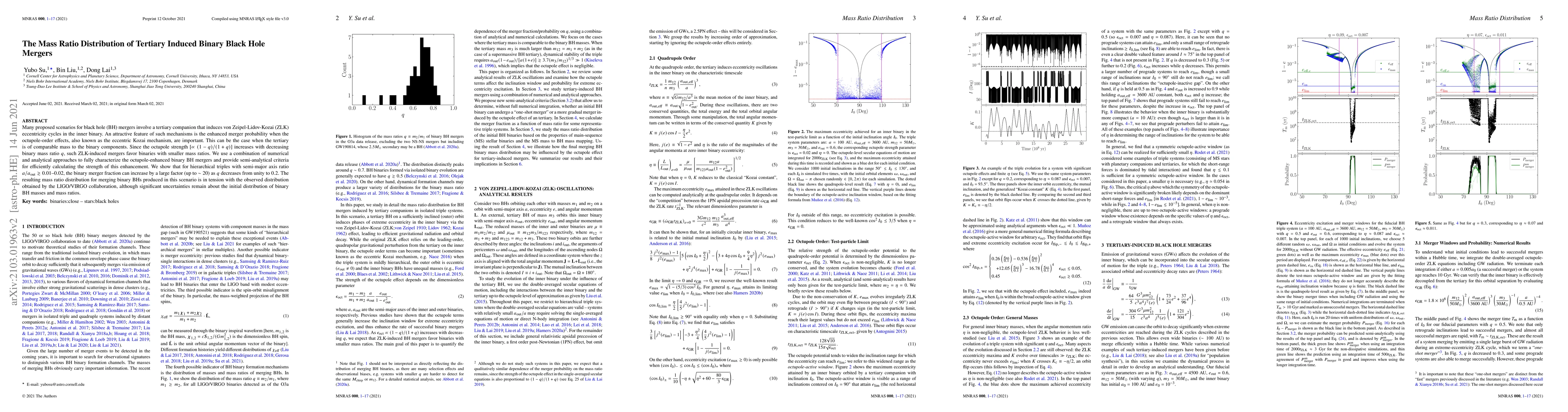 Thumbnail for The Mass Ratio Distribution of Tertiary Induced Binary Black Hole
  Mergers