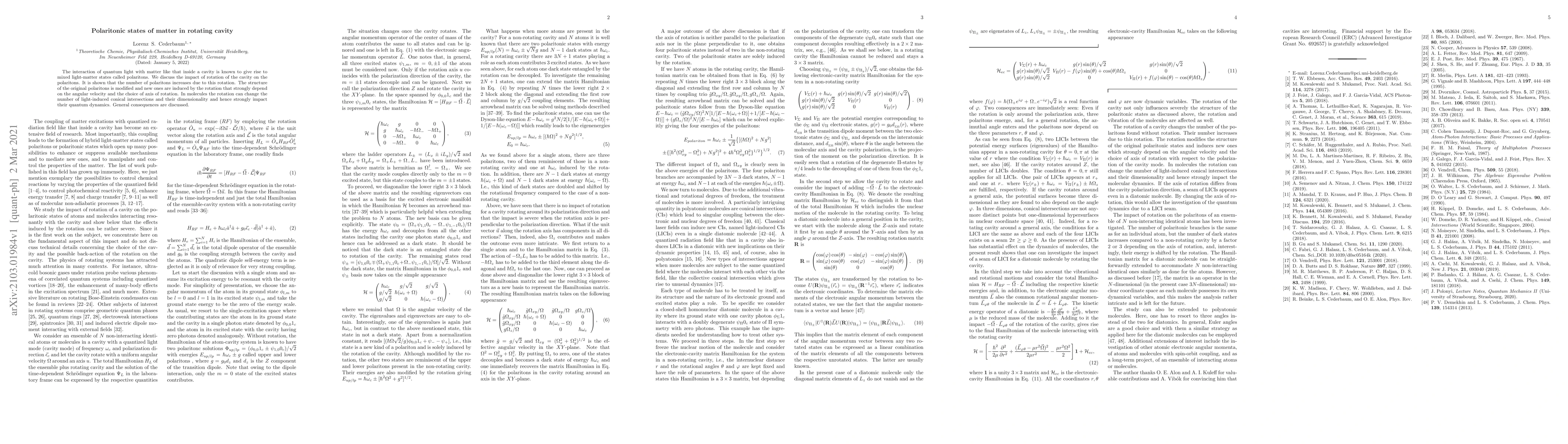 Thumbnail for Polaritonic states of matter in rotating cavity