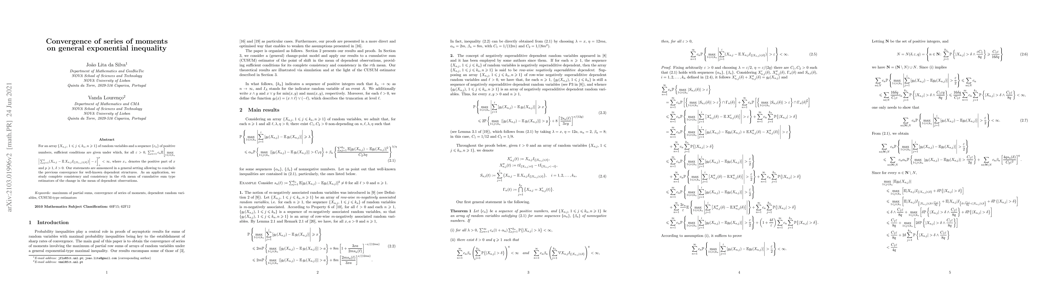 Thumbnail for Convergence of series of moments on general exponential inequality