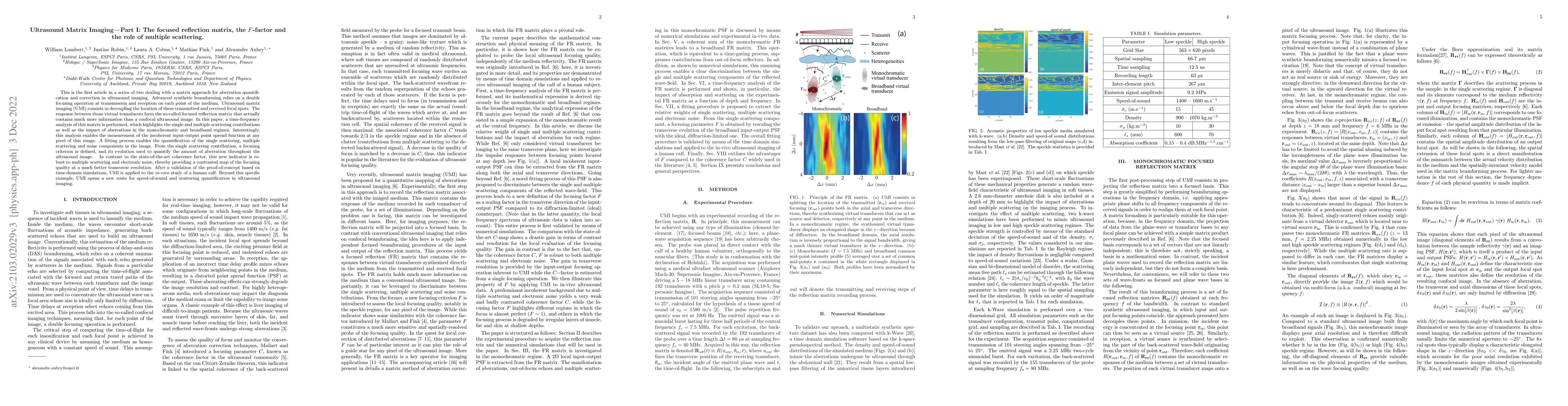Thumbnail for Ultrasound Matrix Imaging-Part I: The focused reflection matrix, the
  F-factor and the role of multiple scattering