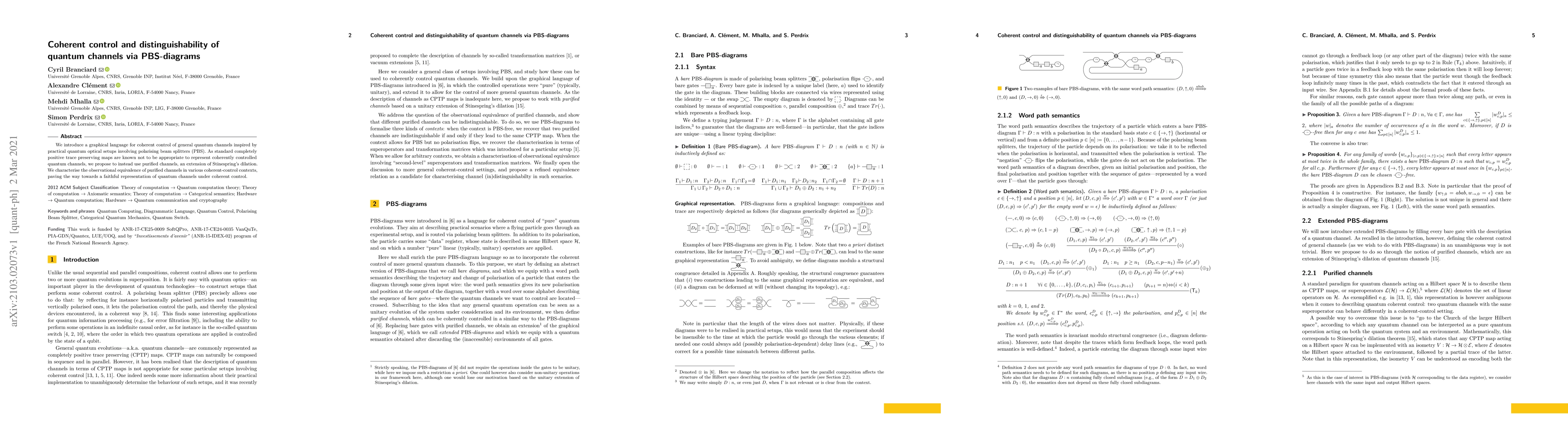 Thumbnail for Coherent control and distinguishability of quantum channels via
  PBS-diagrams