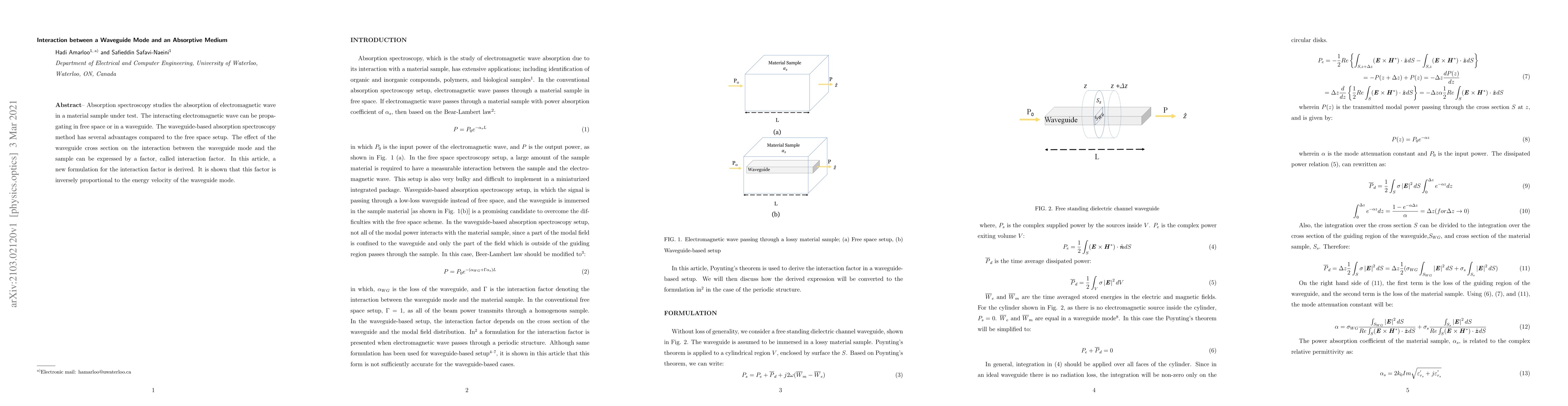 Thumbnail for Interaction between a Waveguide Mode and an Absorptive Medium