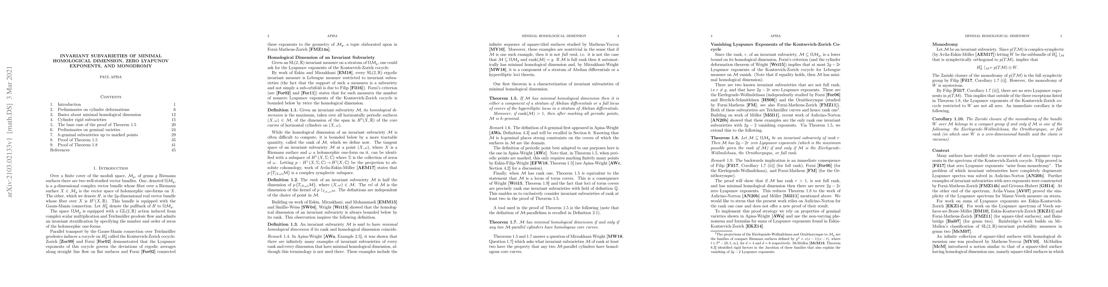 Thumbnail for Invariant Subvarieties of Minimal Homological Dimension, Zero Lyapunov
  Exponents, and Monodromy