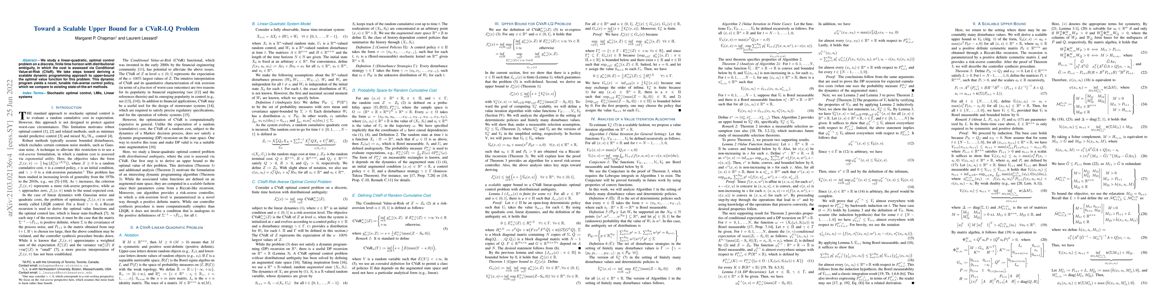 Thumbnail for Toward a Scalable Upper Bound for a CVaR-LQ Problem
