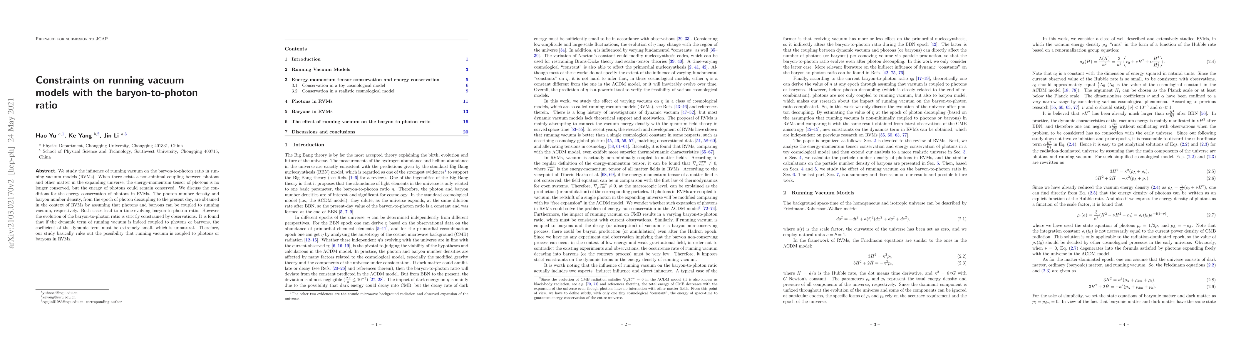 Thumbnail for Constraints on running vacuum models with the baryon-to-photon ratio