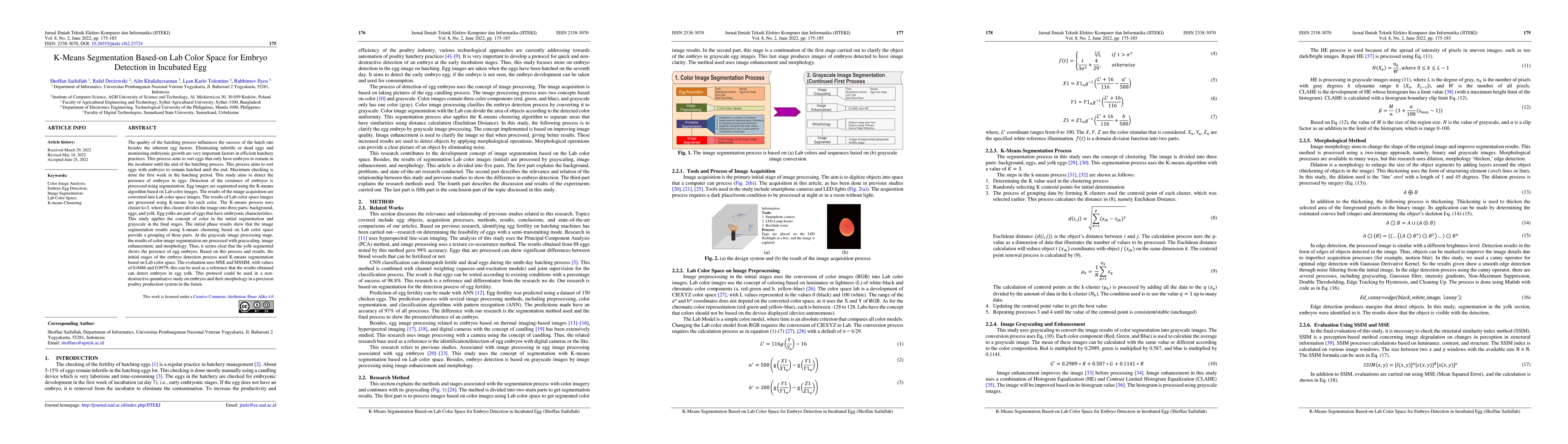Thumbnail for K-means segmentation based-on lab color space for embryo detection in
  incubated egg