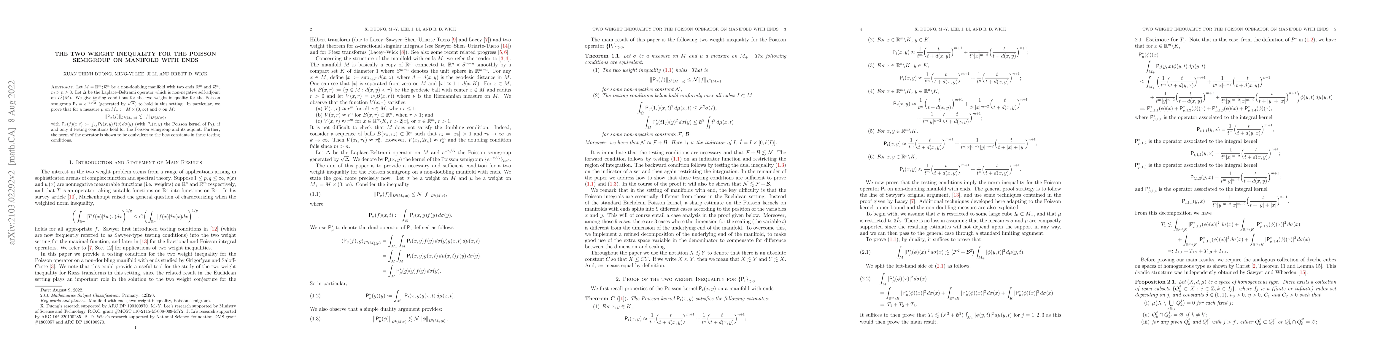 Thumbnail for The Two Weight Inequality for Poisson Semigroup on Manifold with Ends