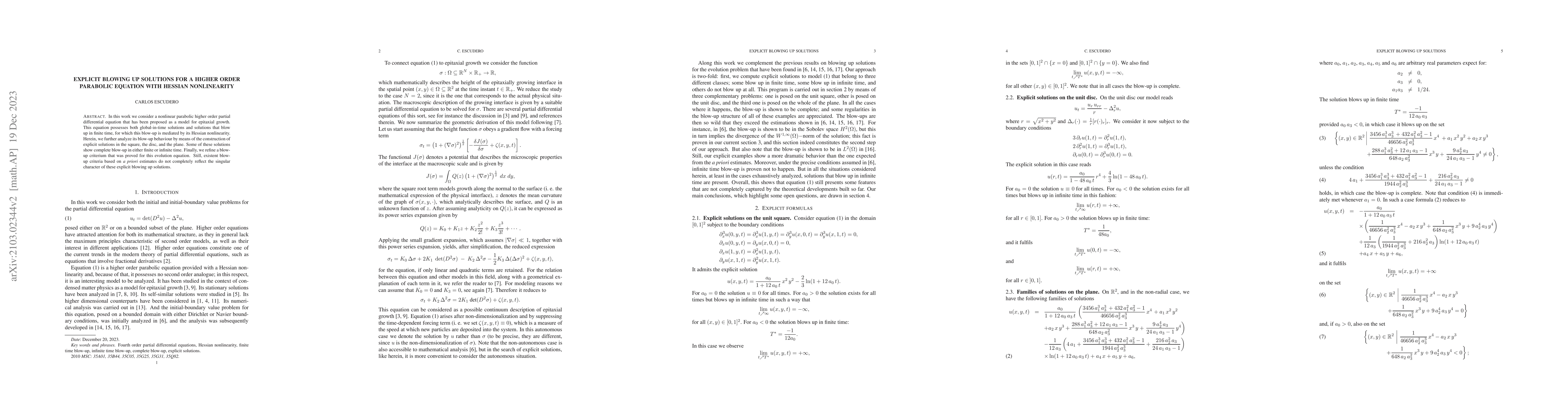 Thumbnail for Explicit blowing up solutions for a higher order parabolic equation with
  Hessian nonlinearity