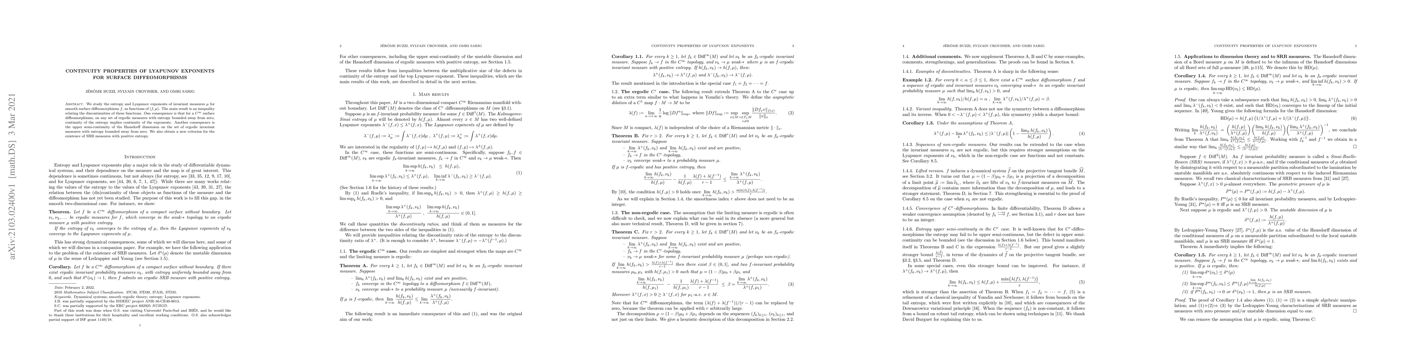 Thumbnail for Continuity properties of Lyapunov exponents for surface diffeomorphisms