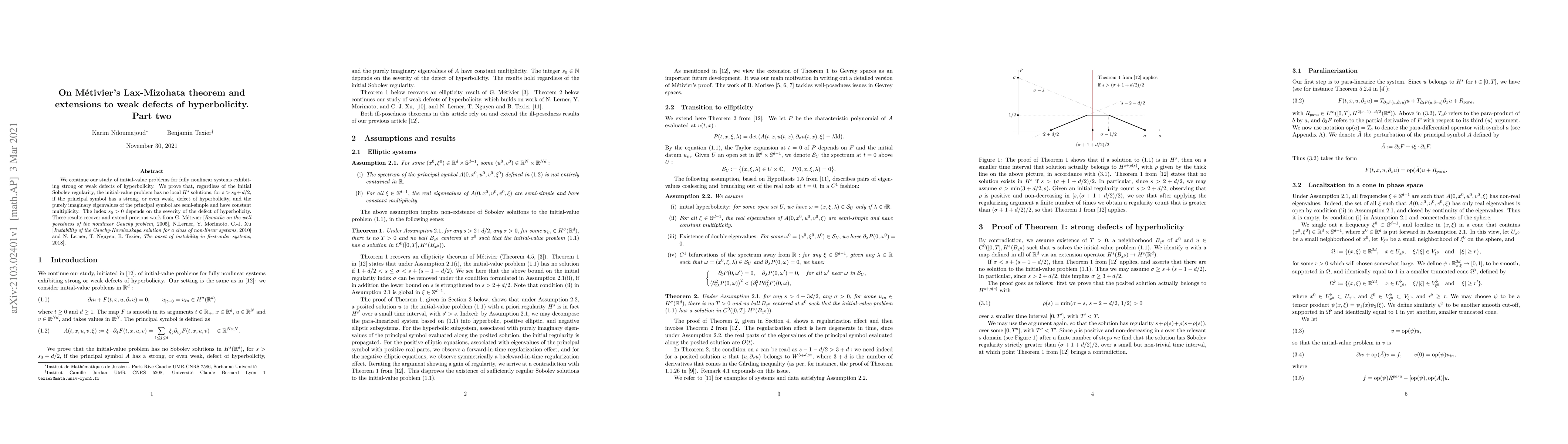 Thumbnail for On M\'etivier's Lax-Mizohata theorem and extensions to weak defects of
  hyperbolicity. Part two