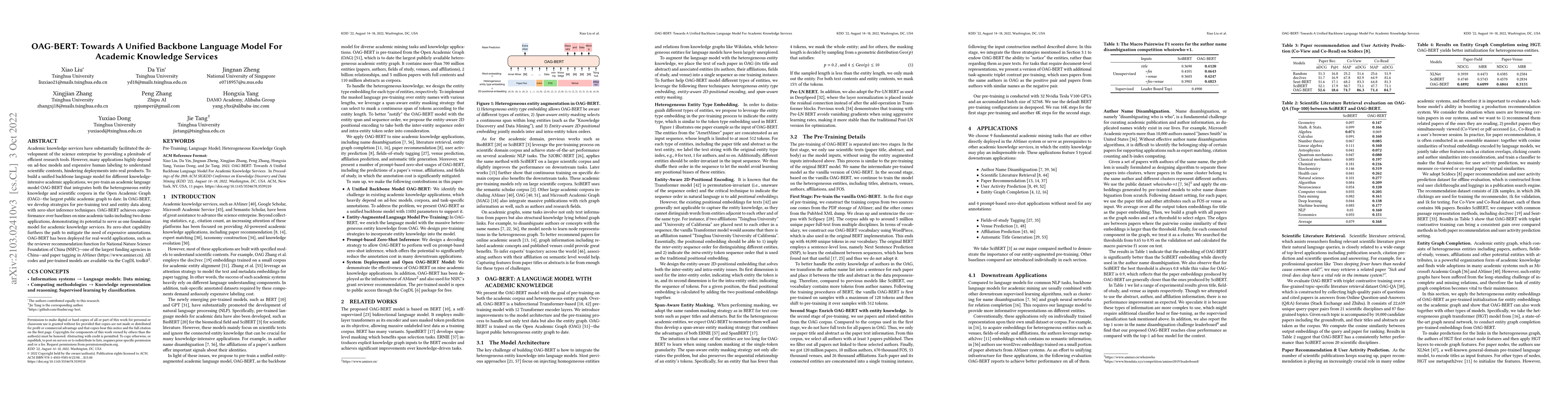 Thumbnail for OAG-BERT: Towards A Unified Backbone Language Model For Academic
  Knowledge Services