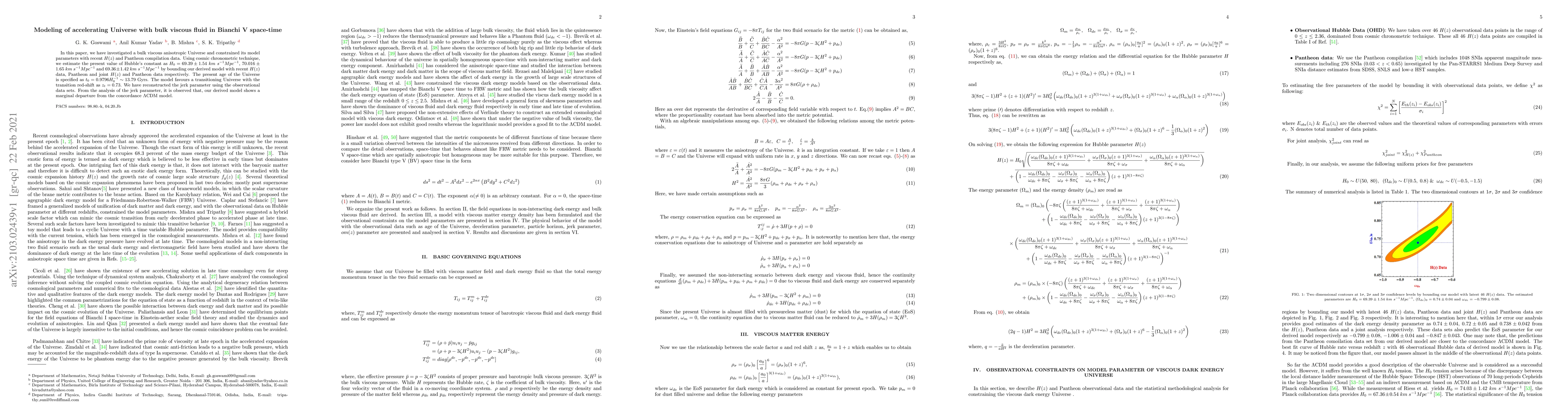 Thumbnail for Modeling of accelerating Universe with bulk viscous fluid in Bianchi V
  space-time