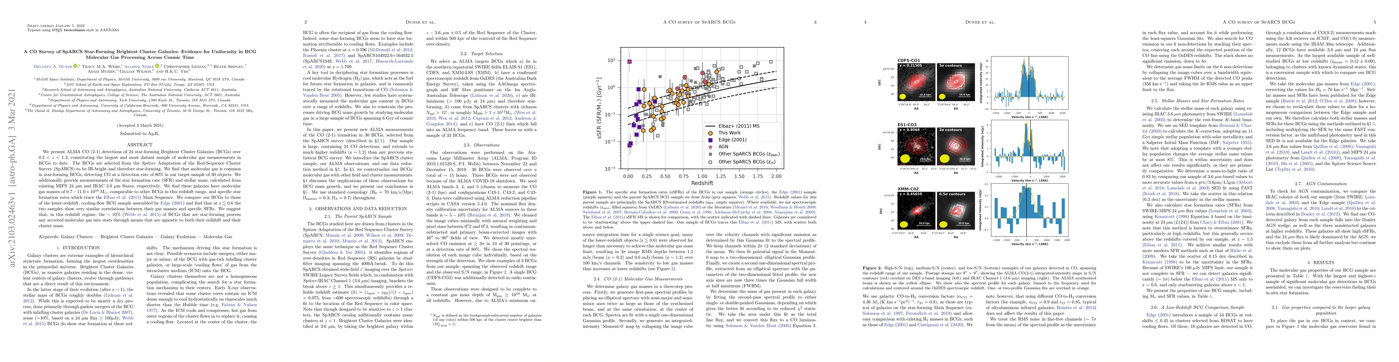 Thumbnail for A CO Survey of SpARCS Star-Forming Brightest Cluster Galaxies: Evidence
  for Uniformity in BCG Molecular Gas Processing Across Cosmic Time