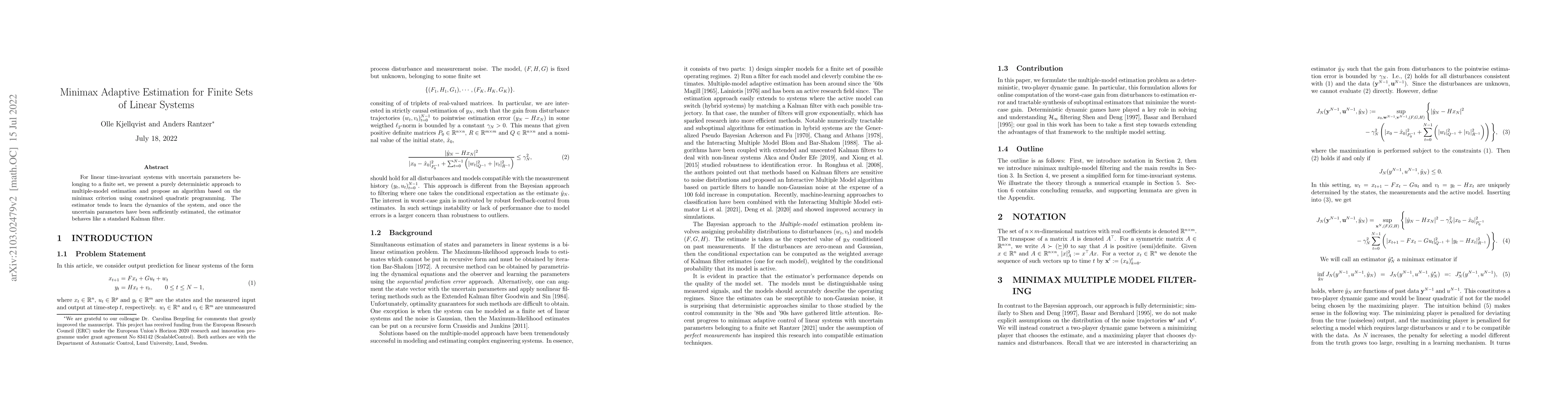 Thumbnail for Minimax Adaptive Estimation for Finite Sets of Linear Systems