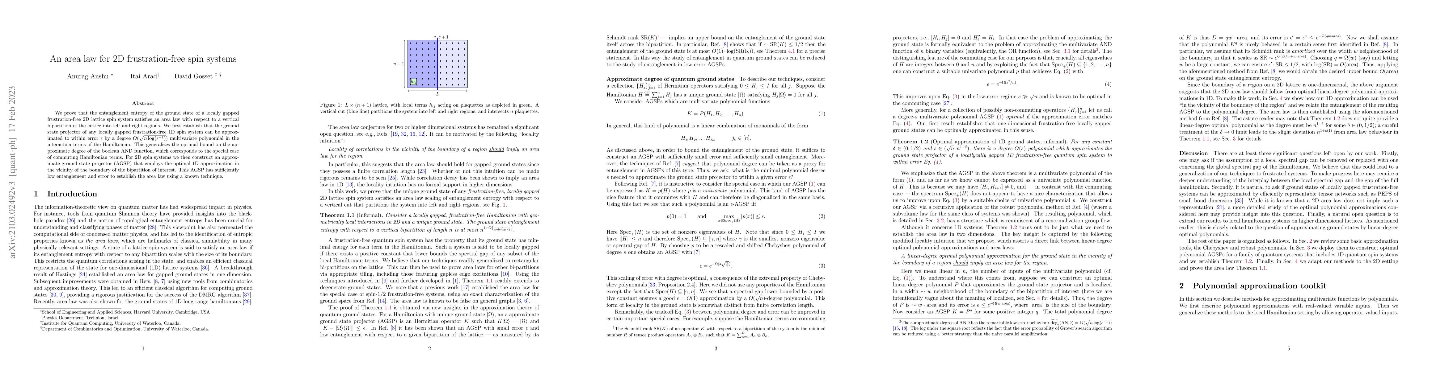 Thumbnail for An area law for 2D frustration-free spin systems