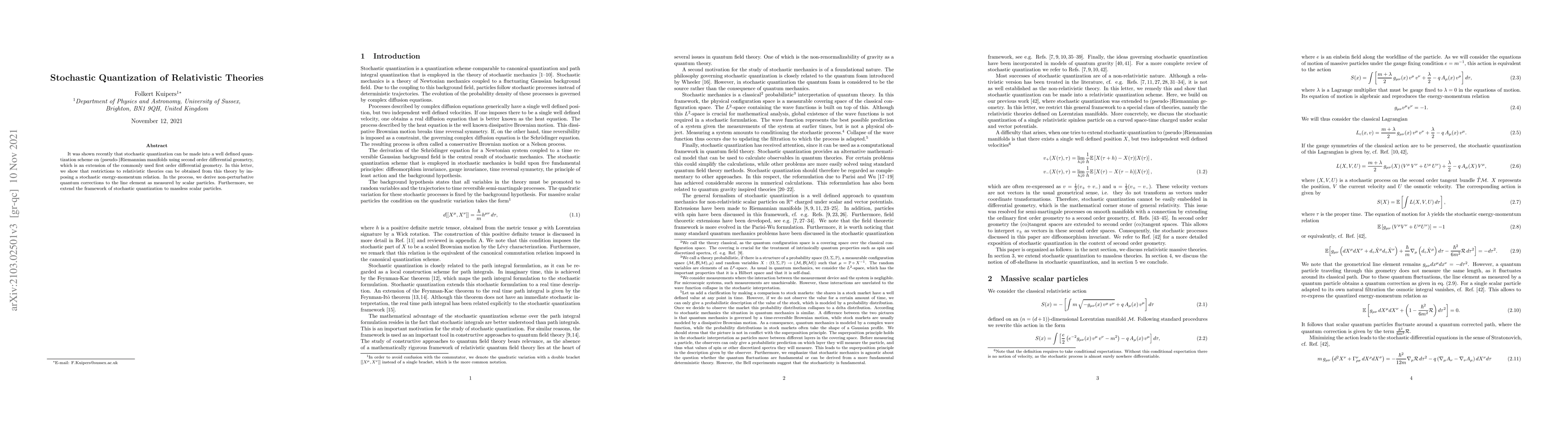 Thumbnail for Stochastic Quantization of Relativistic Theories