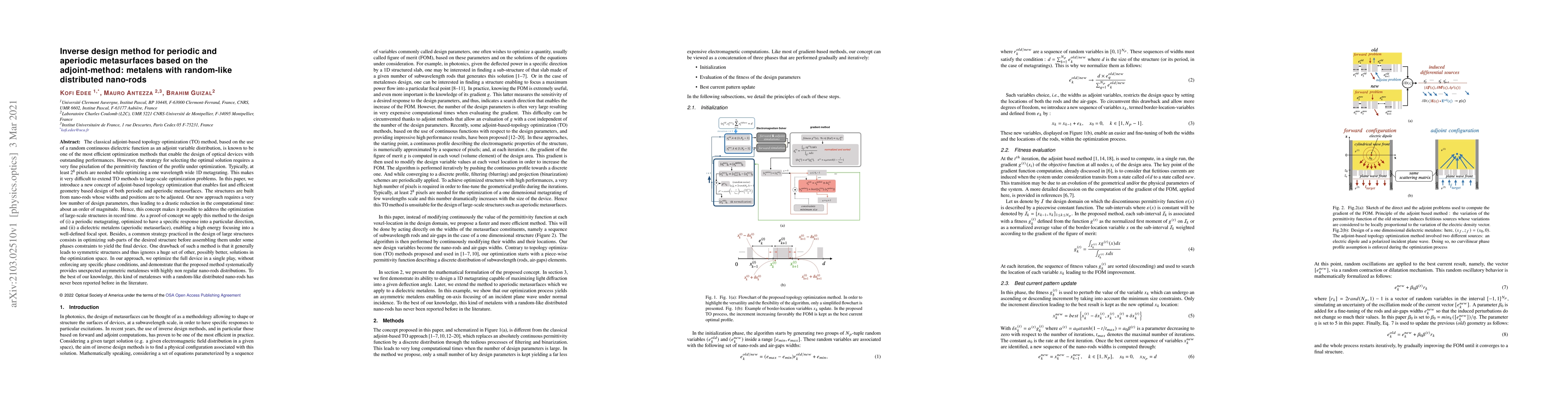 Thumbnail for Inverse design method for periodic and aperiodic metasurfaces based on
  the adjoint-method: metalens with random-like distributed nano-rods