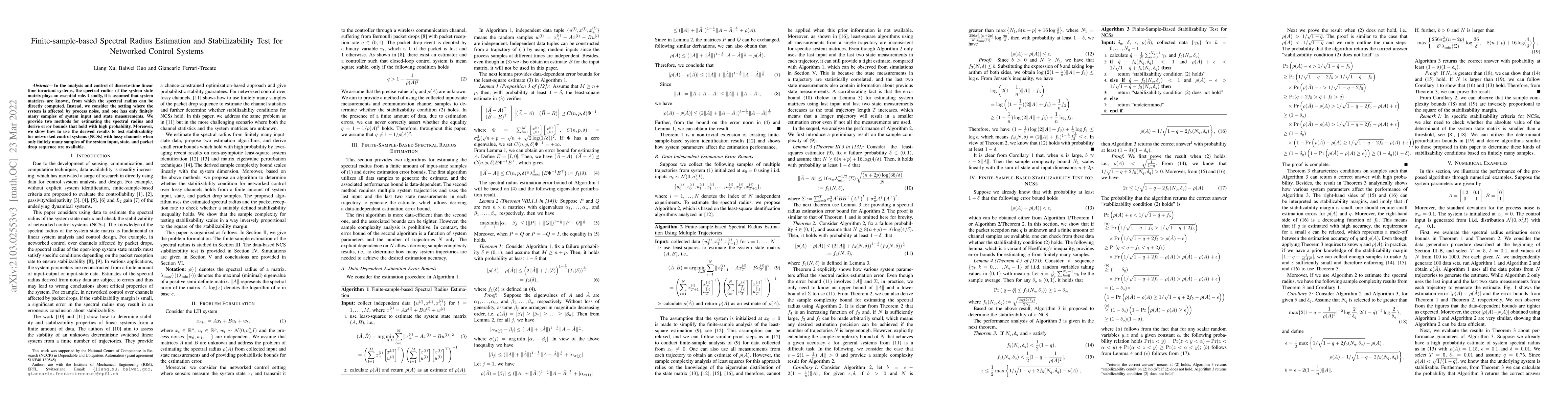 Thumbnail for Finite-sample-based Spectral Radius Estimation and Stabilizability Test
  for Networked Control Systems