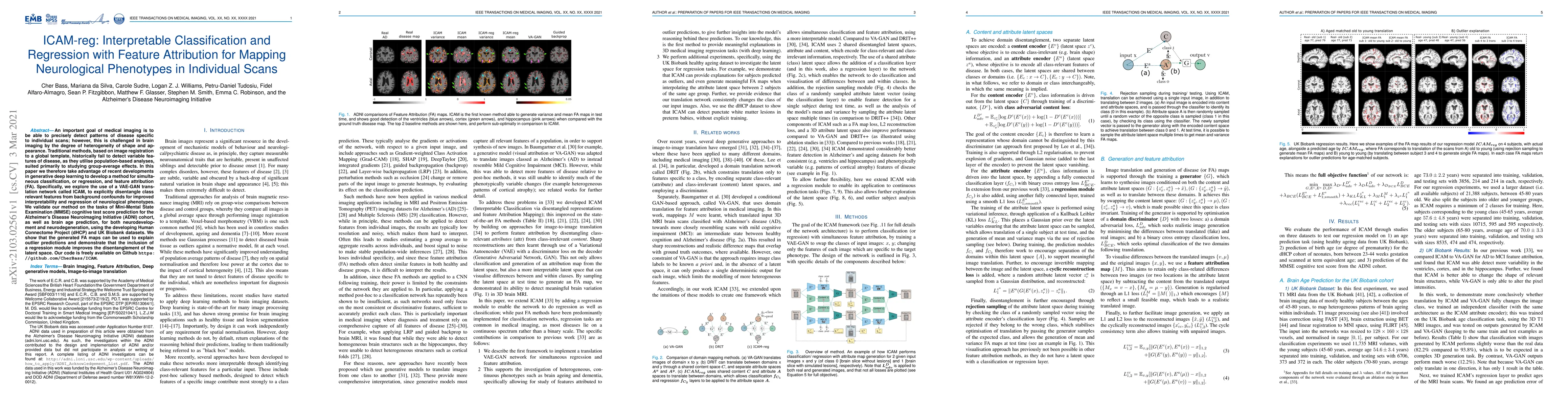 Thumbnail for ICAM-reg: Interpretable Classification and Regression with Feature
  Attribution for Mapping Neurological Phenotypes in Individual Scans